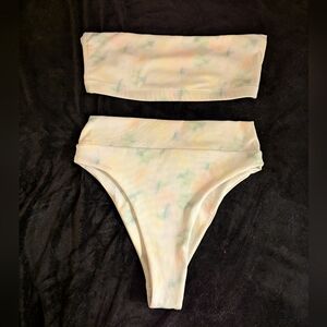 June Swimwear Tie-Dye Bikini Set - Yvonne High Waisted Bottom (M) + Bandeau (S)